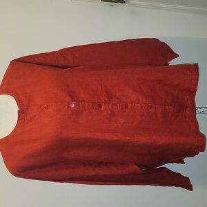 Eileen Fisher Organic Irish Linen Button Front Long Sleeve Top Shirt